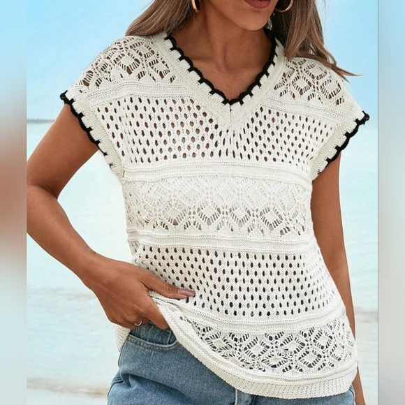 Tops - 2026 New Release Crochet V-Neck Sweater Vest Size Large